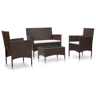 4 Piece Garden Lounge Set with Cushions Poly Rattan