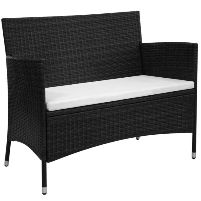 Garden Bench with Cushion Poly Rattan – Black