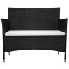 Garden Bench with Cushion Poly Rattan – Black