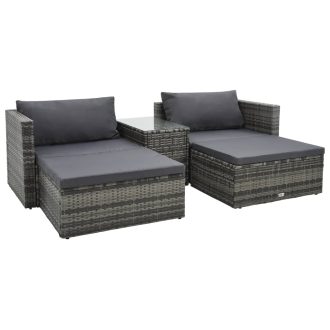 5 Piece Garden Lounge Set with Cushions Poly Rattan