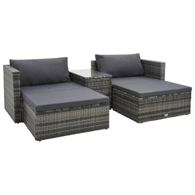 5 Piece Garden Lounge Set with Cushions Poly Rattan – Grey