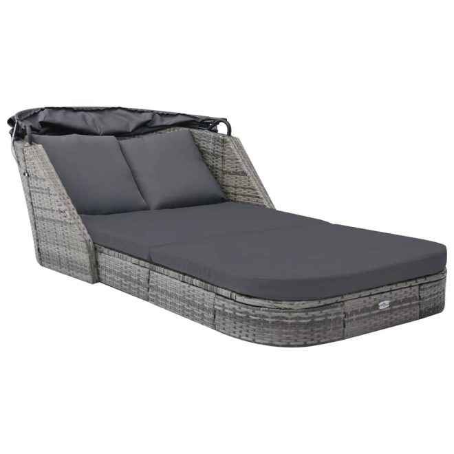 Sun Lounger with Canopy Poly Rattan Anthracite