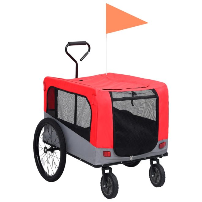 2-in-1 Pet Bike Trailer and Jogging Stroller – Red and Grey