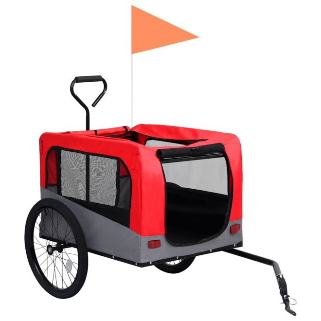 2-in-1 Pet Bike Trailer and Jogging Stroller – Red and Grey