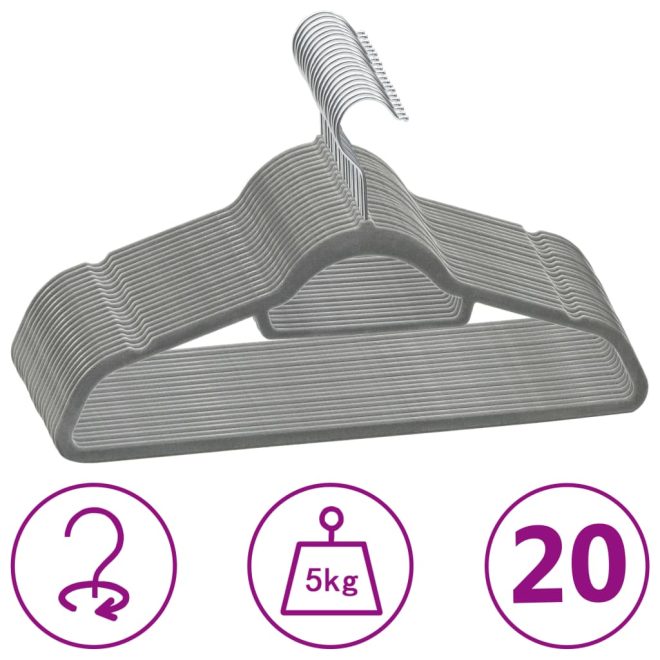 20 pcs Clothes Hanger Set Anti-slip Velvet – Grey, 20