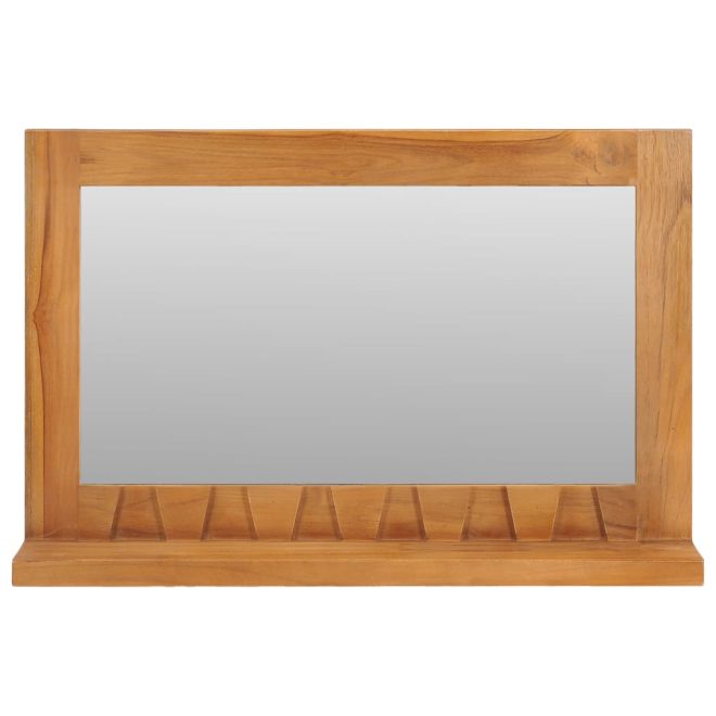 Wall Mirror with Shelf Solid Teak Wood – 60x12x40 cm