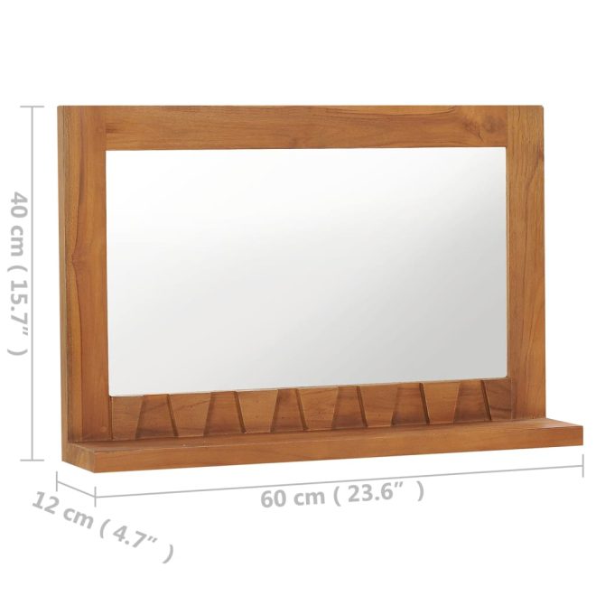 Wall Mirror with Shelf Solid Teak Wood – 60x12x40 cm