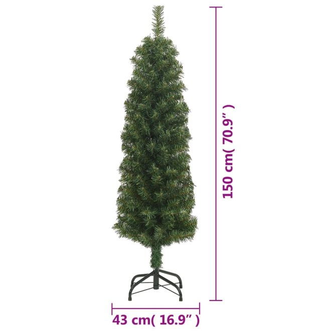 Slim Artificial Christmas Tree with Stand Green PVC – 150×43 cm, Without Flocked Snow