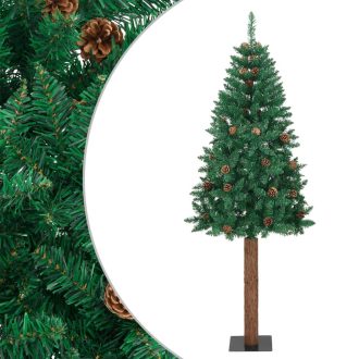 Slim Christmas Tree with Real Wood and Cones Green PVC