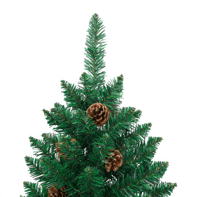 Slim Christmas Tree with Real Wood and Cones Green PVC – 150×66 cm, With cones