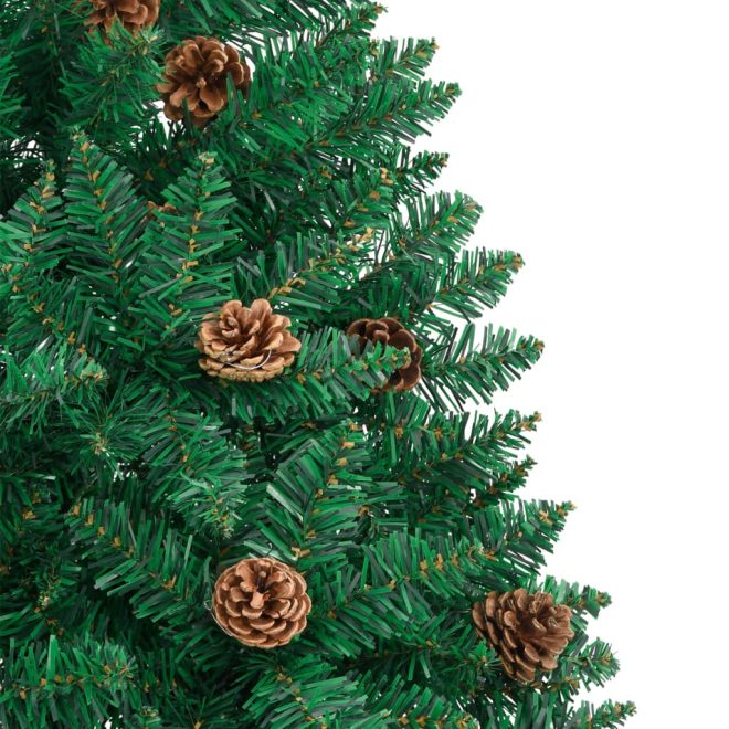 Slim Christmas Tree with Real Wood and Cones Green PVC – 150×66 cm, With cones