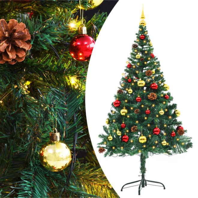 Artificial Christmas Tree with Baubles and LEDs Green – 150×75 cm