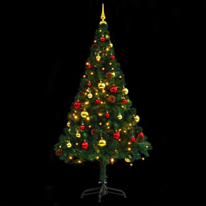 Artificial Christmas Tree with Baubles and LEDs Green – 150×75 cm