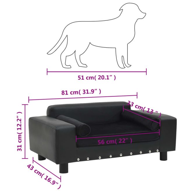 Dog Sofa 81x43x31 cm Plush and Faux Leather – Black