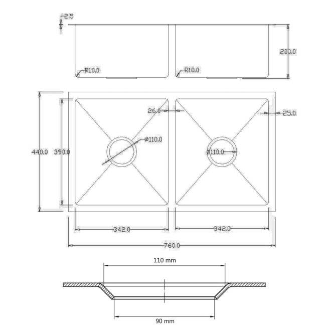 Kitchen Sink with Overflow Hole Stainless Steel – 76x44x20 cm, Silver