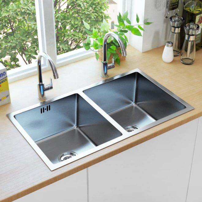 Kitchen Sink with Overflow Hole Stainless Steel – 76x44x20 cm, Silver