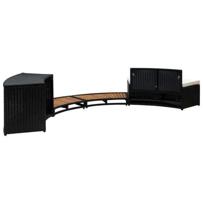 Spa Surround Black Poly Rattan and Acacia Wood