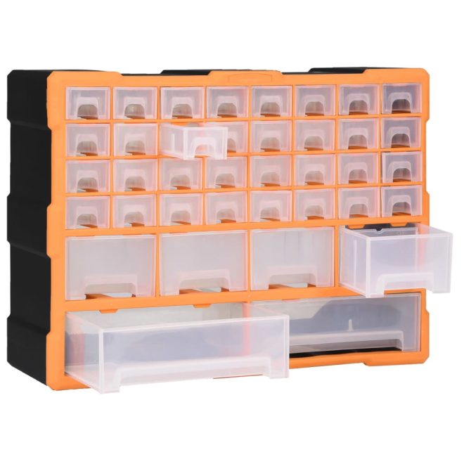 Multi-drawer Organiser with Drawers – 40 Drawers, Orange and Black