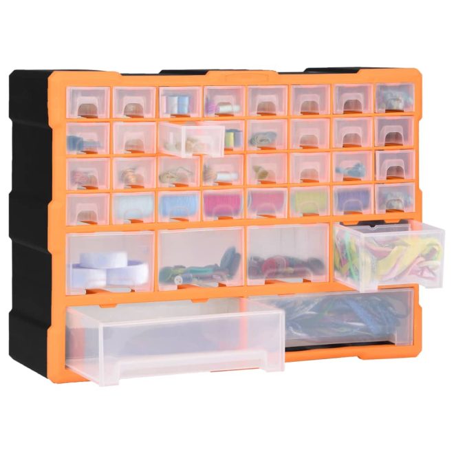 Multi-drawer Organiser with Drawers – 40 Drawers, Orange and Black