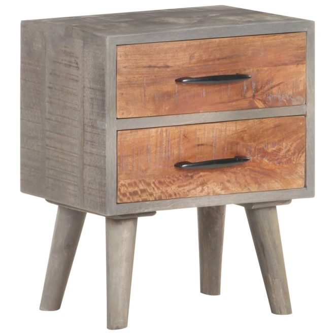 Bidston Bedside Cabinet Grey 40x30x50 cm Solid Rough Mango Wood