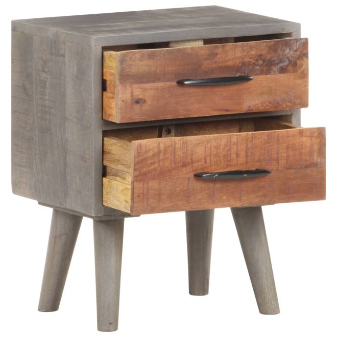 Bidston Bedside Cabinet Grey 40x30x50 cm Solid Rough Mango Wood