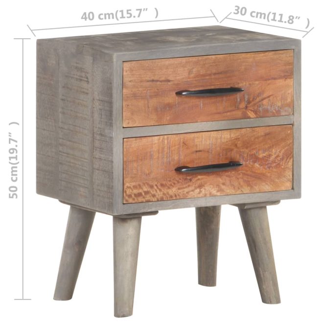 Bidston Bedside Cabinet Grey 40x30x50 cm Solid Rough Mango Wood