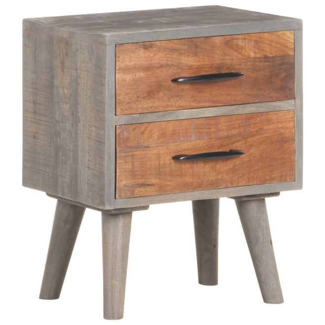 Bidston Bedside Cabinet Grey 40x30x50 cm Solid Rough Mango Wood