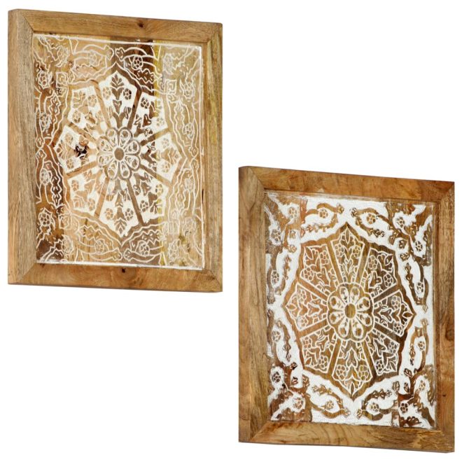 Hand-Carved Wall Panels 2 pcs Solid Mango Wood – 40x40x1.5 cm