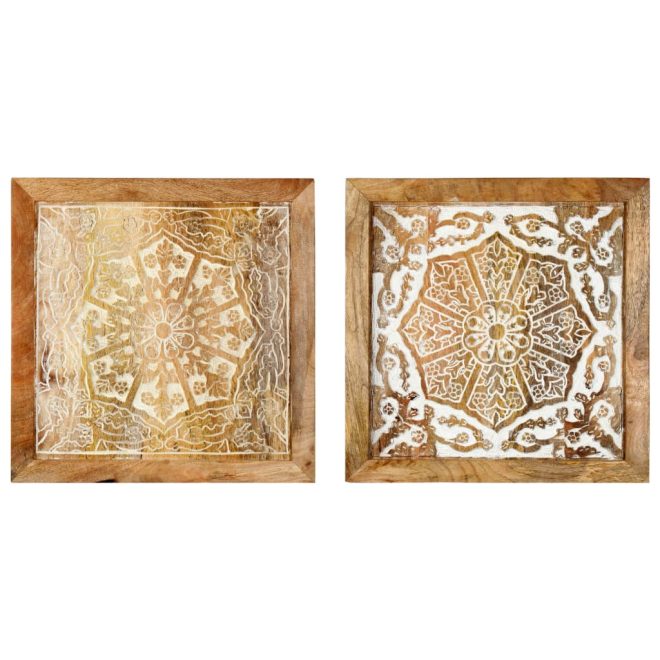 Hand-Carved Wall Panels 2 pcs Solid Mango Wood – 40x40x1.5 cm