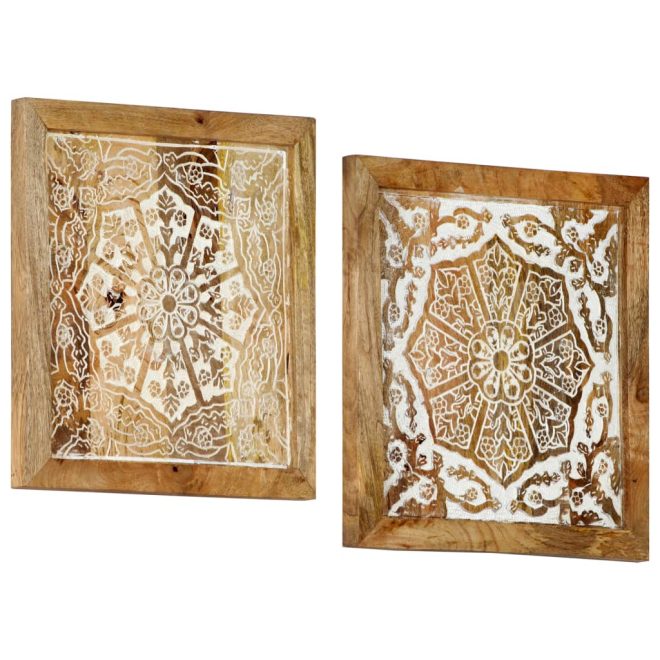 Hand-Carved Wall Panels 2 pcs Solid Mango Wood – 40x40x1.5 cm