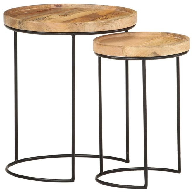 2 Piece Coffee Table Set and Steel – Solid Mango Wood