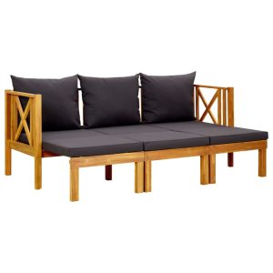 2-Seater Garden Bench with Cushions Solid Acacia Wood – 179 cm, Dark Grey