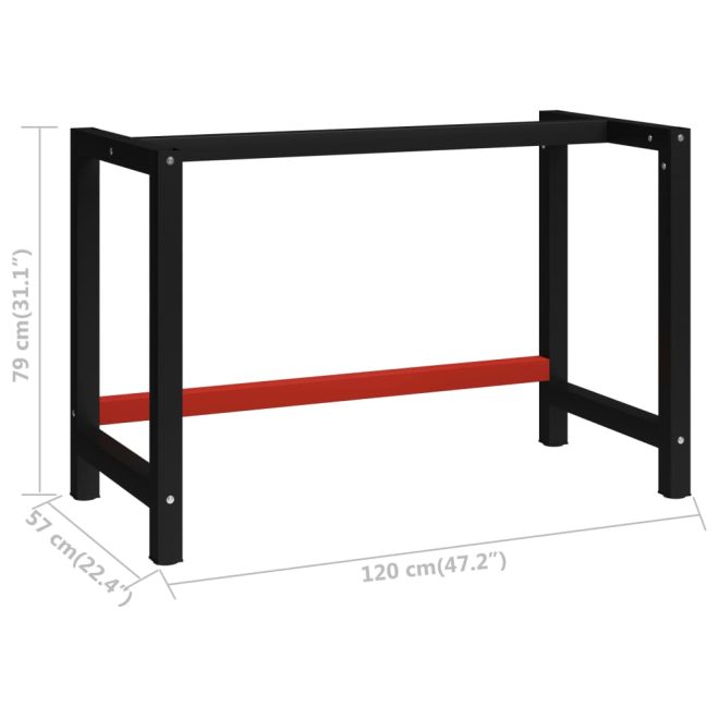 Work Bench Frame Metal Black and Red – 120x57x79 cm, With 1 Bar