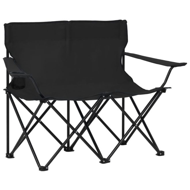 2-Seater Foldable Camping Chair Steel and Fabric – Black