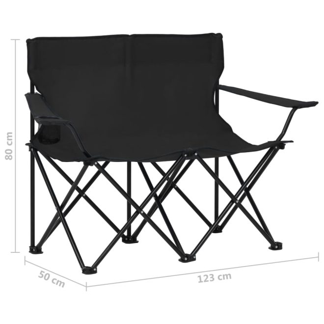 2-Seater Foldable Camping Chair Steel and Fabric – Black