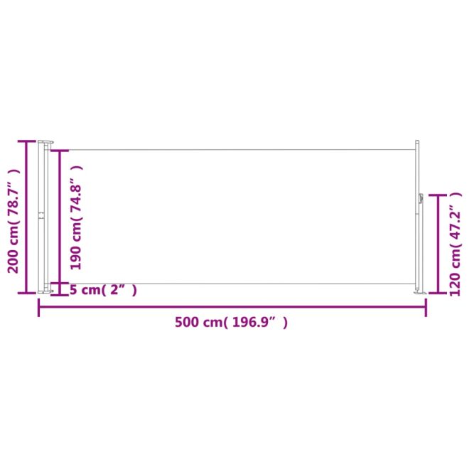 Patio Retractable Side Awning 200x500cm Black