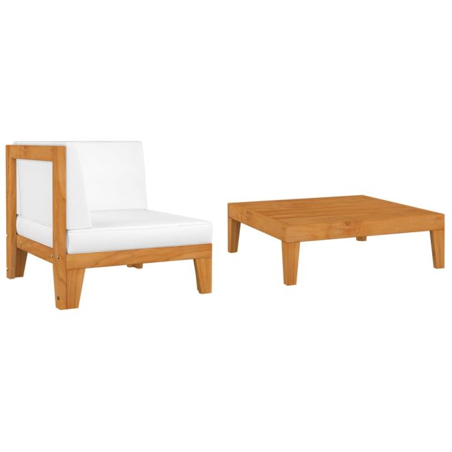 Garden Lounge Set with Cushions Solid Acacia Wood – Cream, Corner + Table