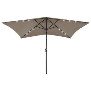 Parasol with LEDs and Steel Pole 2×3 m – Taupe