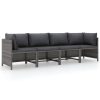 Sectional Sofa with Cushions Poly Rattan – Grey, 4-Seater