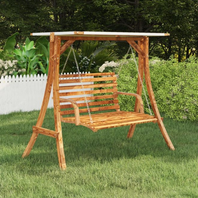 Swing Frame with Roof Solid Bent Wood with Teak Finish – Cream