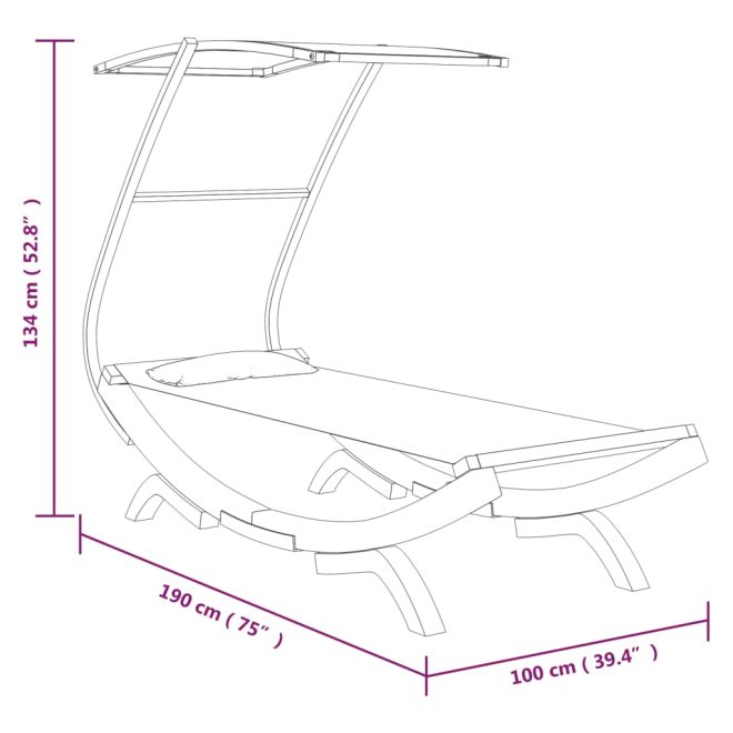 Outdoor Lounge Bed with Canopy Solid Bent Wood – 100x190x134 cm, Cream