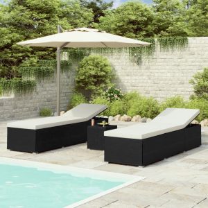 3 Piece Garden Sun Loungers with Tea Table Poly Rattan