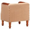 Tub Chair Real Leather and Solid Mango Wood – Brown