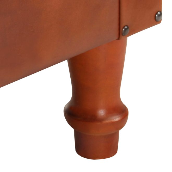 Tub Chair Real Leather and Solid Mango Wood – Brown