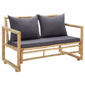 2 Seater Garden Sofa with Cushions Bamboo – Grey