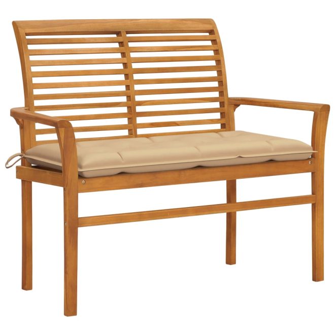 Garden Bench with Cushion 112 cm Solid Teak Wood – Beige