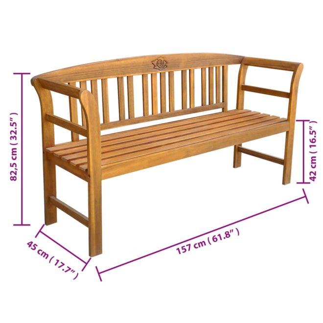 Garden Bench with Cushion Solid Acacia Wood – 157 cm, Beige