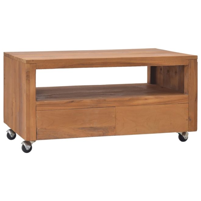 Holyoke TV Cabinet with Wheels Solid Teak Wood – 80x50x42 cm