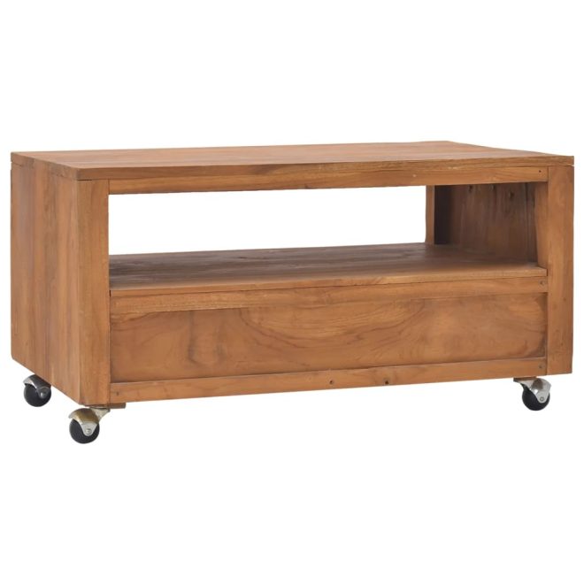 Holyoke TV Cabinet with Wheels Solid Teak Wood – 80x50x42 cm