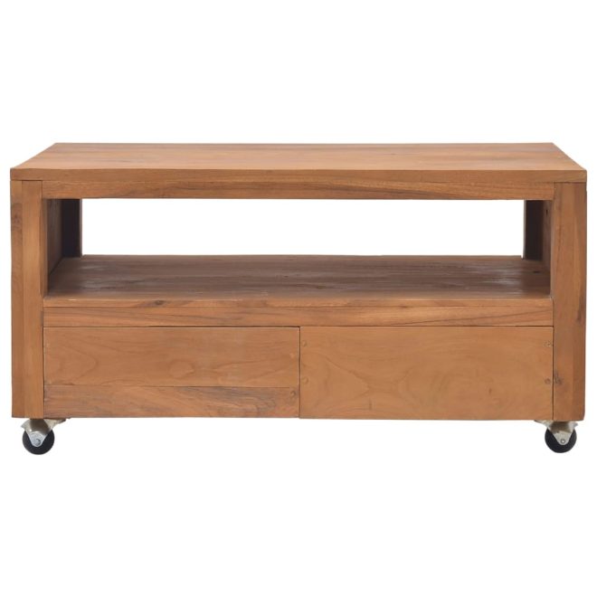 Holyoke TV Cabinet with Wheels Solid Teak Wood – 80x50x42 cm